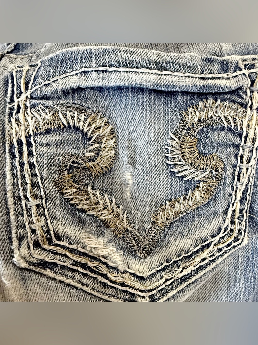 Big Star “Maddie” Mid Rise Boot Cut Distressed Light Wash Jeans With Whiskering - Picture 9 of 16